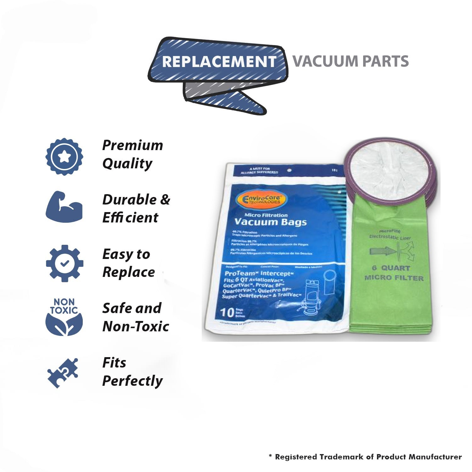 Topvacuumparts Replacement Part For Proteam 6 Quart Back Pack Vacuum Cleaner Microlined Paper Bags 10PK // 181
