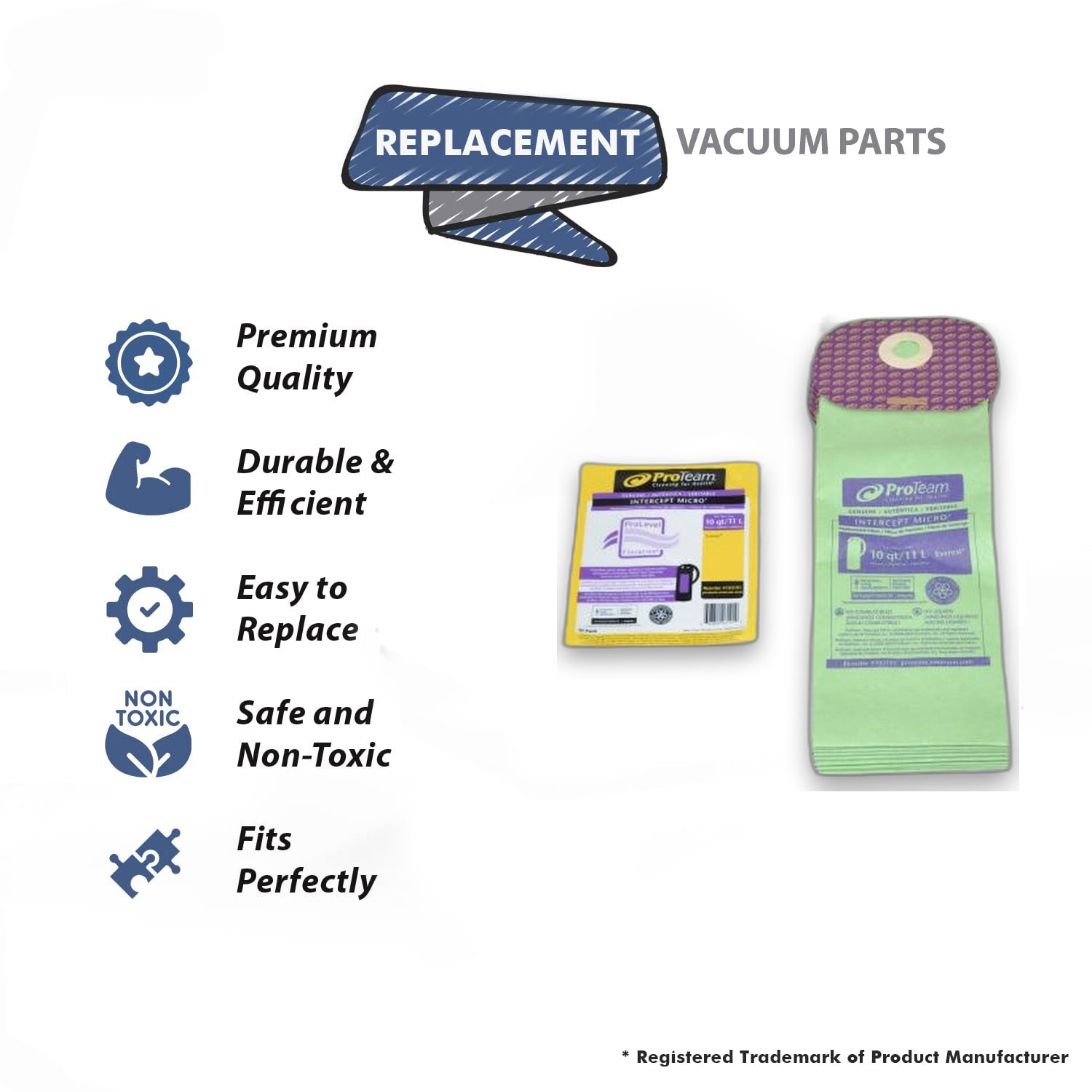 Topvacuumparts Replacement Part For Proteam Vacuum Micro Filter Paper Bags 10pk for Fit Model Hummer XL, Everest # compare to part 103191