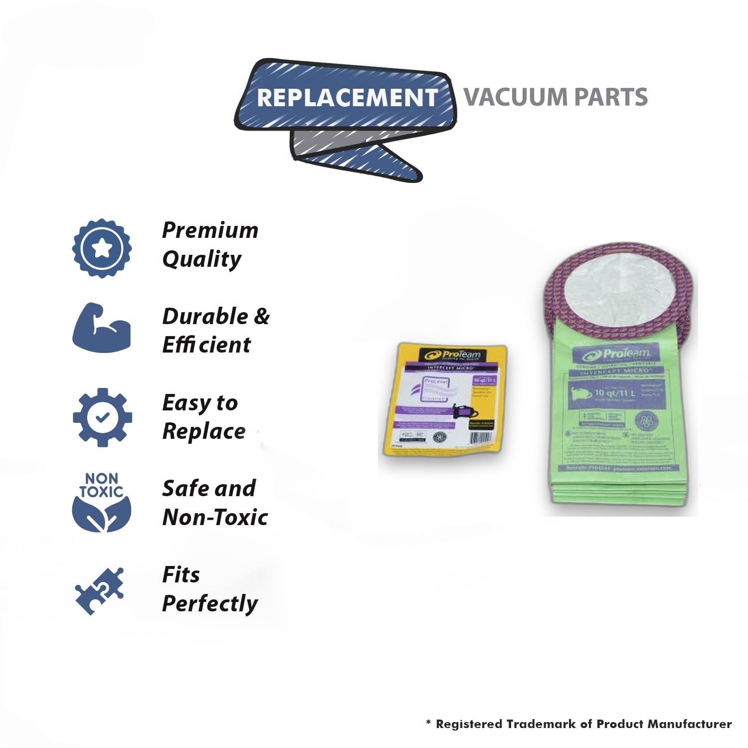 Topvacuumparts Replacement Part For Proteam Vacuum 10qt Micro Filter Paper Bags 10pk Fit Model ProClean, QuietPro CN # compare to part 104544