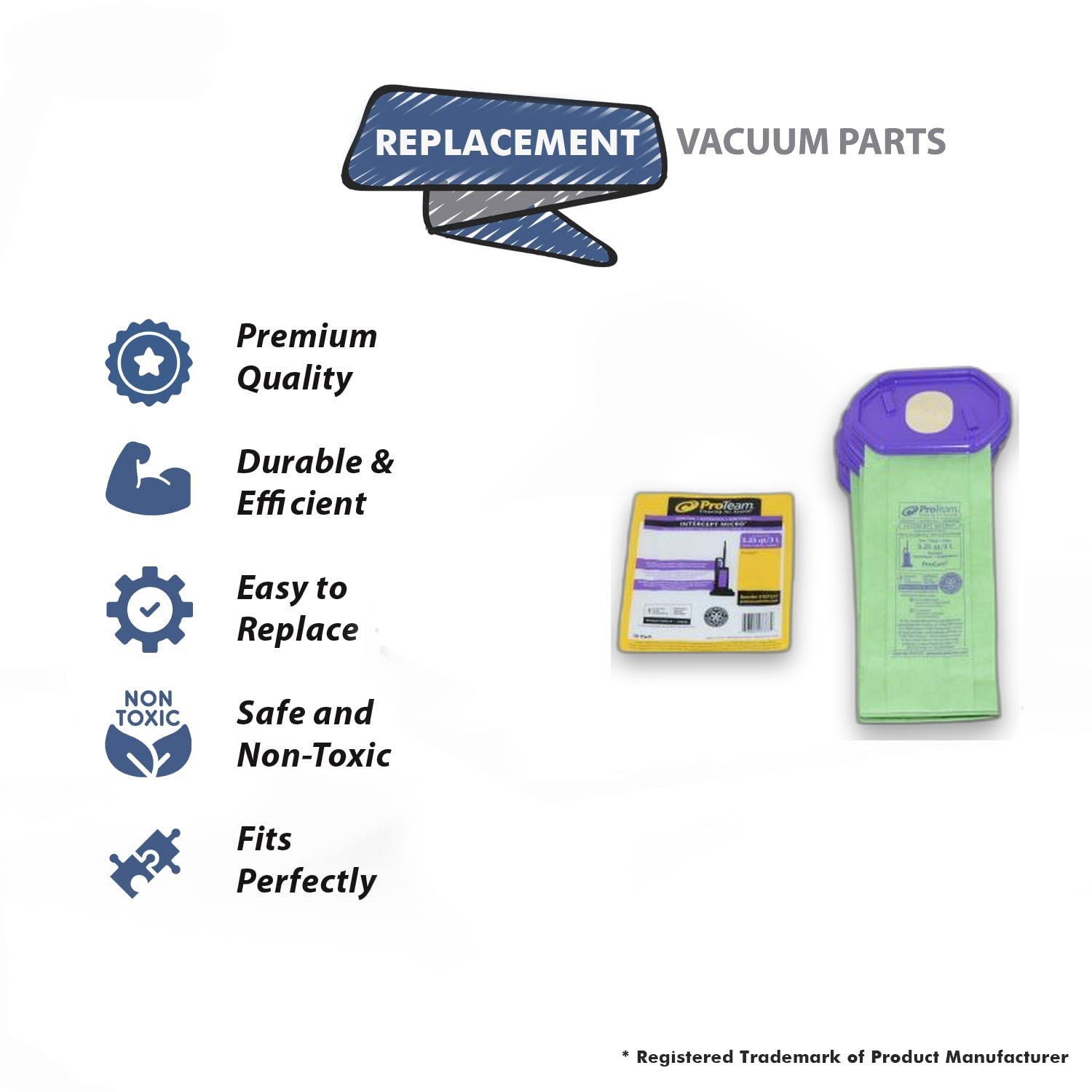 Topvacuumparts ProGen 12/15 Intercept Micro Filter Bags Replacement Part For Proteam (20 Bags) # compare to part 107377