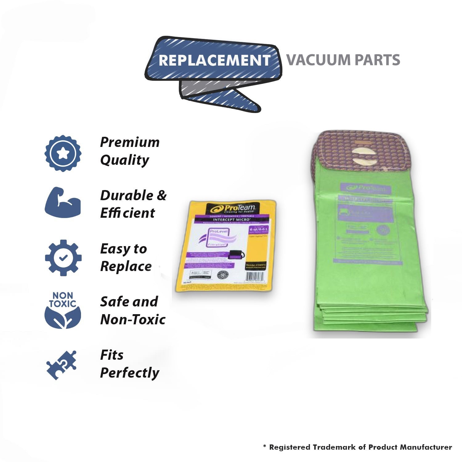 Topvacuumparts Replacement Part For Proteam 496 Sq. inches Intercept Micro Filter Paper Bags Closed Collar 10pk # compare to part 106973