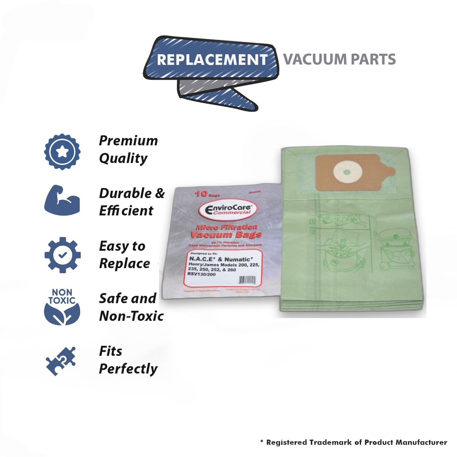 Topvacuumparts Replacement Part For Numatic, NACE Henry, James Vacuum Cleaner Paper Bags 10pk # compare to part 14 2494 03
