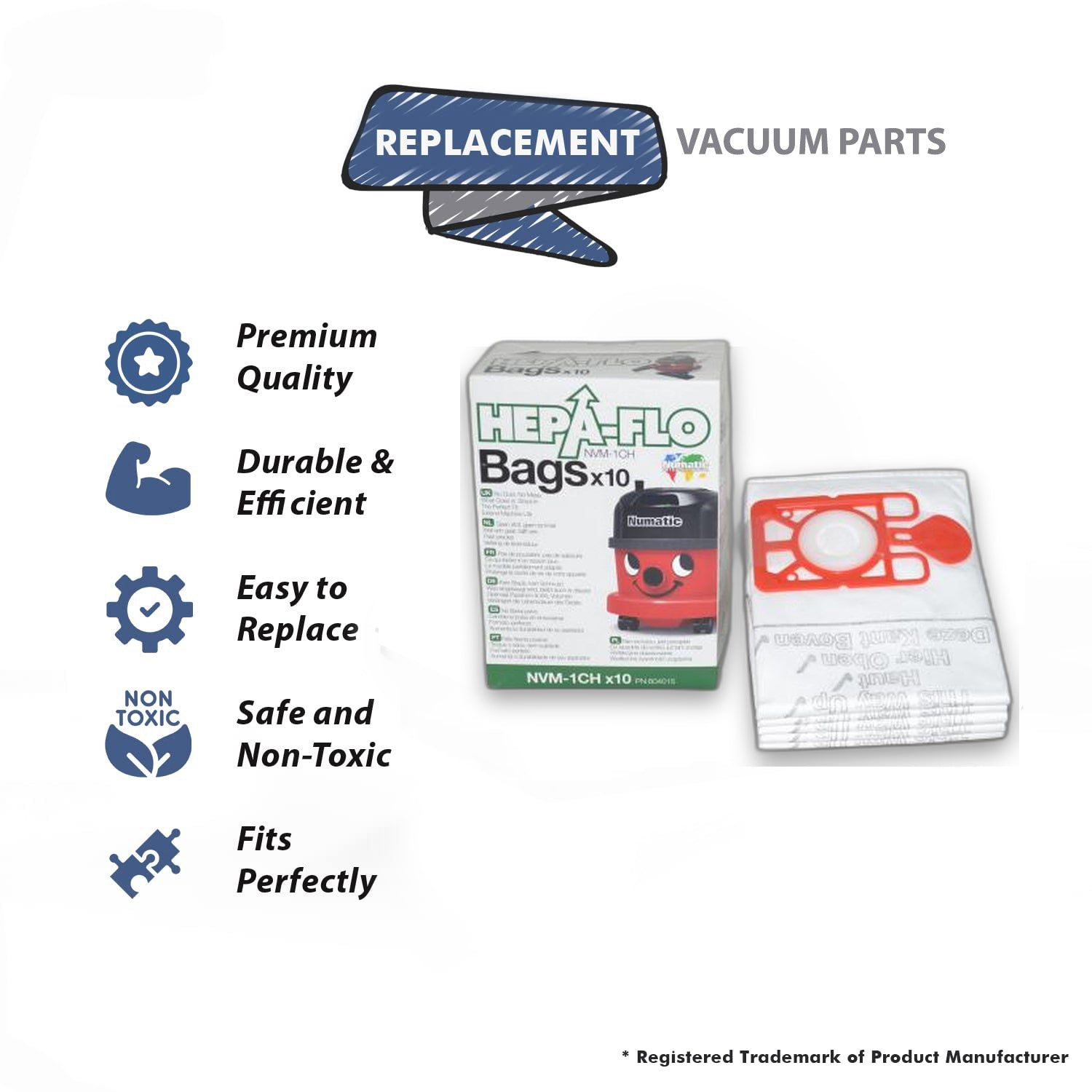 Topvacuumparts Replacement Part For Numatic 180 & 200 Canister Vacuum Cleaner Paper Bags 10Pk # compare to part 604015