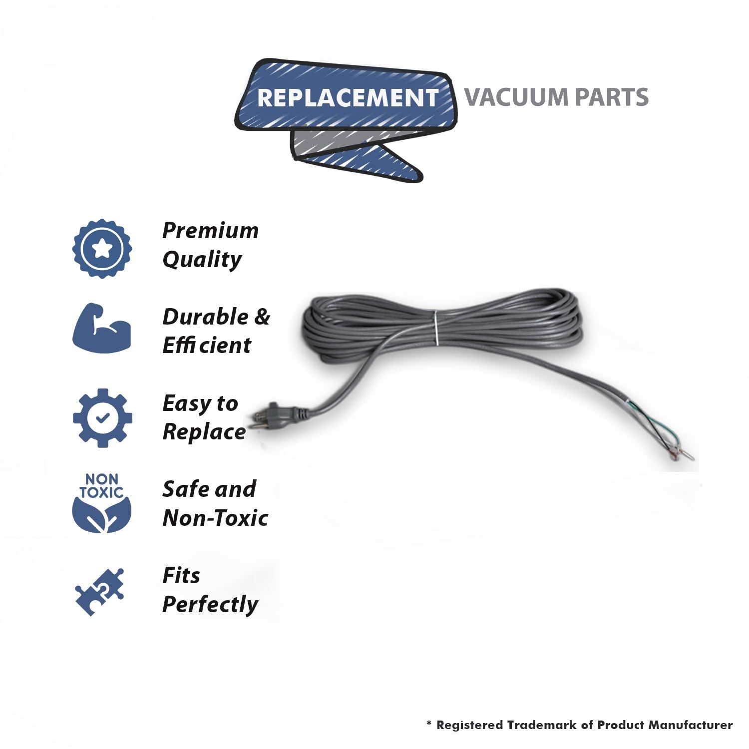 Topvacuumparts Replacement Part For Fit All SJT Heavy Duty Commercial Vacuum Cleaner 17/3 Gray 50' Cord # 14-5312-24