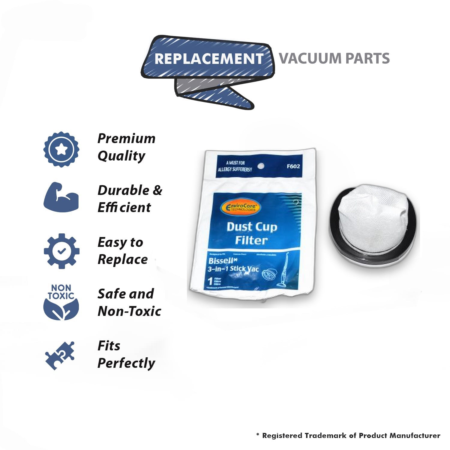 Topvacuumparts Replacement Part For Bissell 38B1 Stick Vav Vacuum Cleaner 3 in1 Primary Filter (2Pk) # compare to part F602