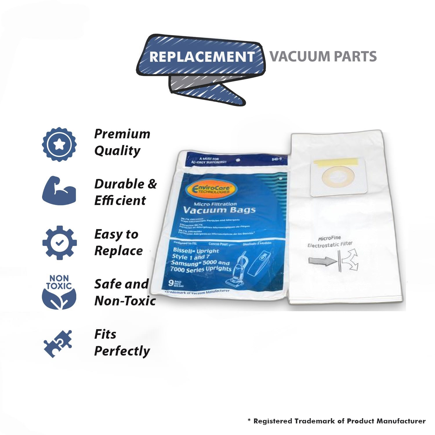 Topvacuumparts Replacement Part For Bissell Style 7 Micro Paper Bags Fits Upright, Samsung 5000, 7000 Vacuum Models 9Pk # compare to part 840-9