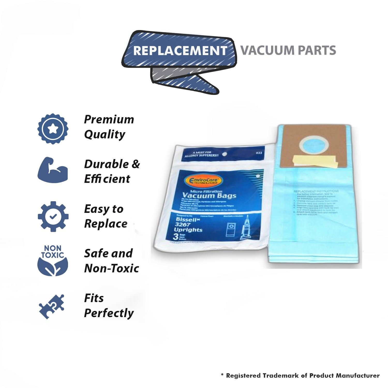 Topvacuumparts 3PK Paper Bags Replacement Part For Bissell Upright Vacuum Cleaner # compare to part  833