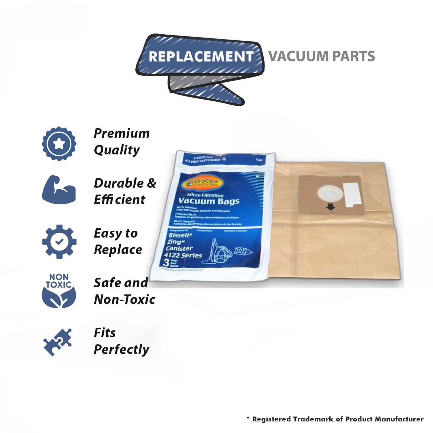 Topvacuumparts Replacement Part For Bissell 4122, 2154 Zing Series Canister Vacuum Cleaner Paper Bag 3Pk # compare to part 2138425