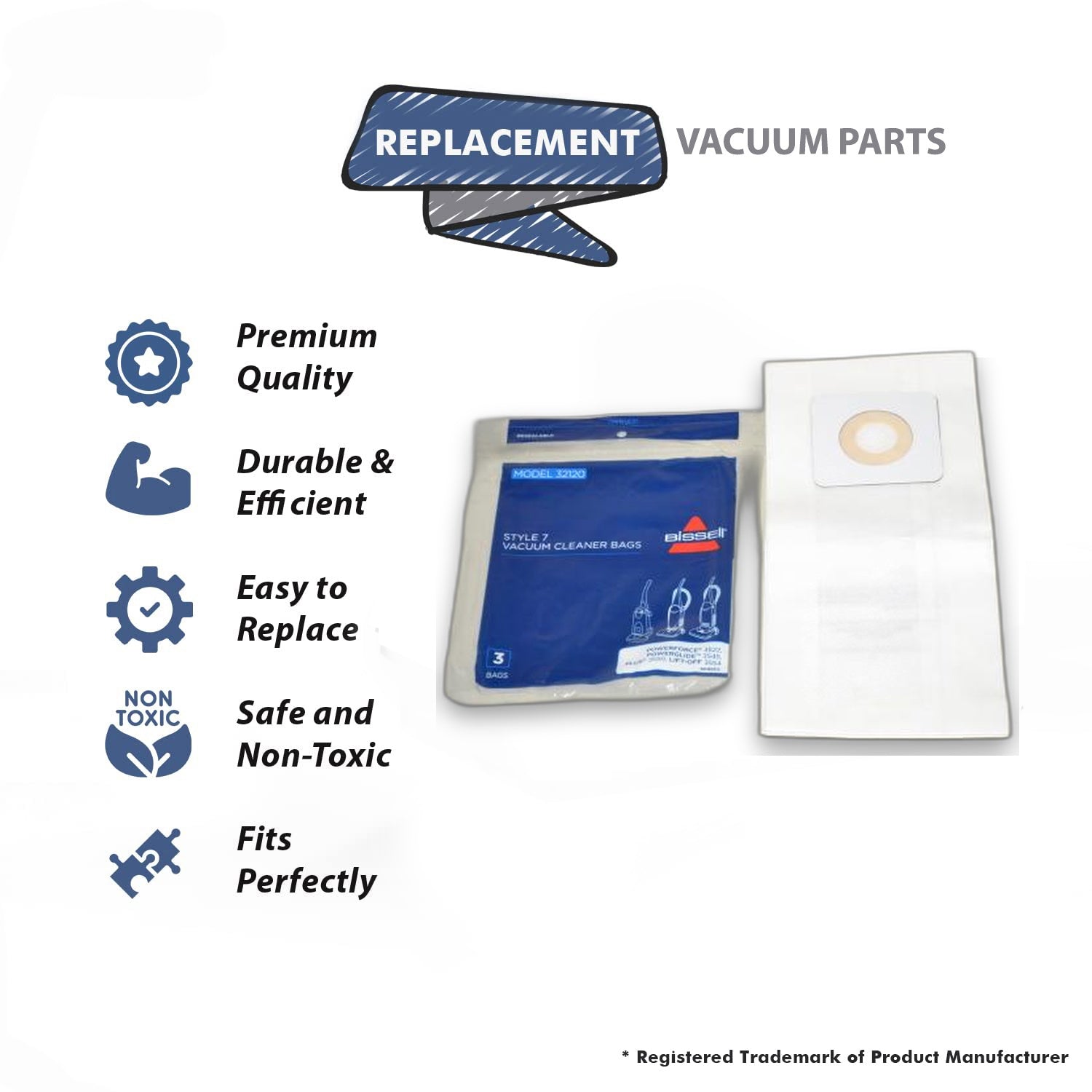 Topvacuumparts Replacement Vacuum Cleaner Bags for Bissell Style 7 3 Bags in A Pack Vacuum Cleaner Bags (1 Pack of 3), Model Number: 32120