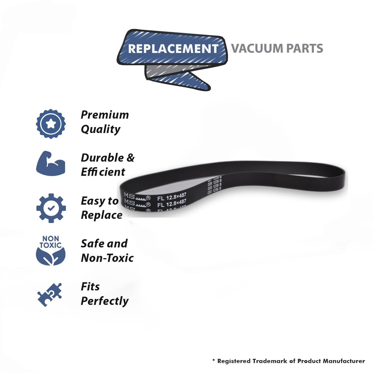 Topvacuumparts Replacement For Bissell 61C5W Total Floors Pet Mylar Belts 12.8x487 (1 Belt) for Total Floors Vacuum # compare to part 2031730