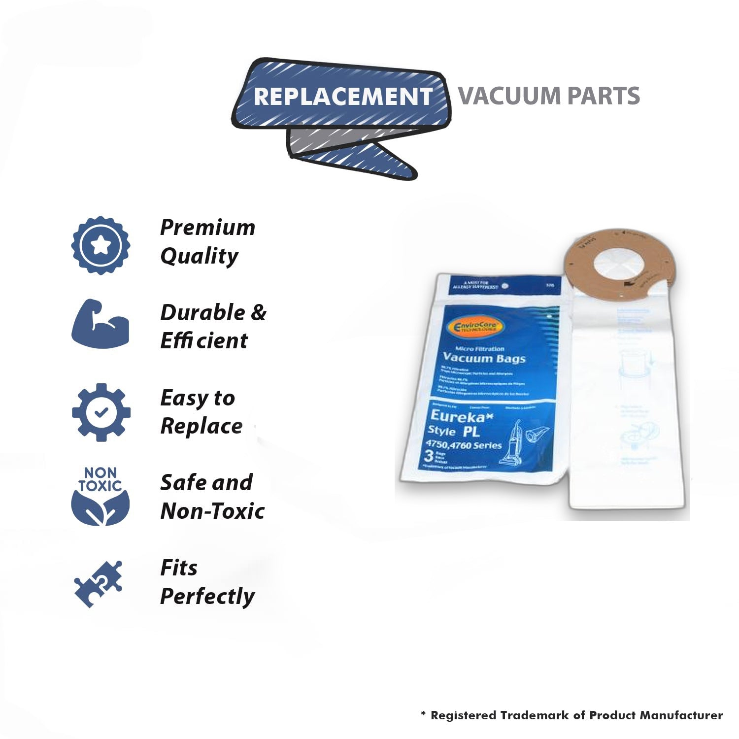 Topvacuumparts Replacement Part for Eureka Upright Vacuum Cleaner Microlined Paper Bags 3Pk Works with 4750, Style Pl # compare to part 62389A-6