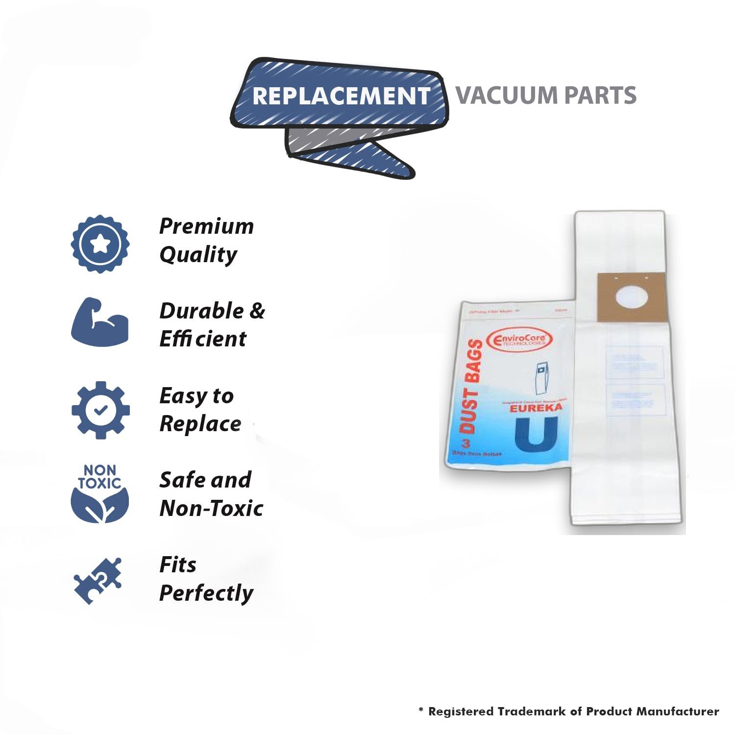 Topvacuumparts Replacement Part For Eureka Design to fit for Style U, 2PLY, Upright Vacuum Cleaner Paper Bags 3PK # compare to part 54310C