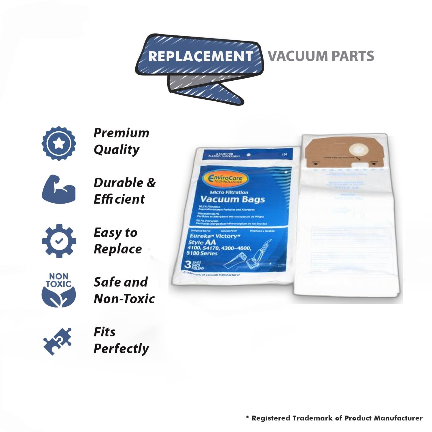 Topvacuumparts Replacement Part For Eureka Sanitaire Style AA Victory and True Hepa Upright Vacuum Cleaner Paper Bags 3PK // 158