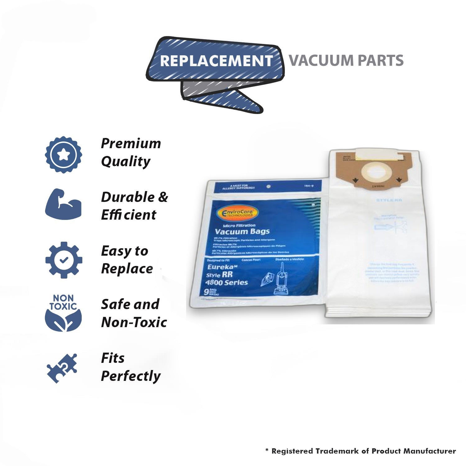 Topvacuumparts Replacement Part For Eureka Style RR Upright Vacuum Cleaner 9 Bags # Compare to Part 61115, 61115A, 61115B