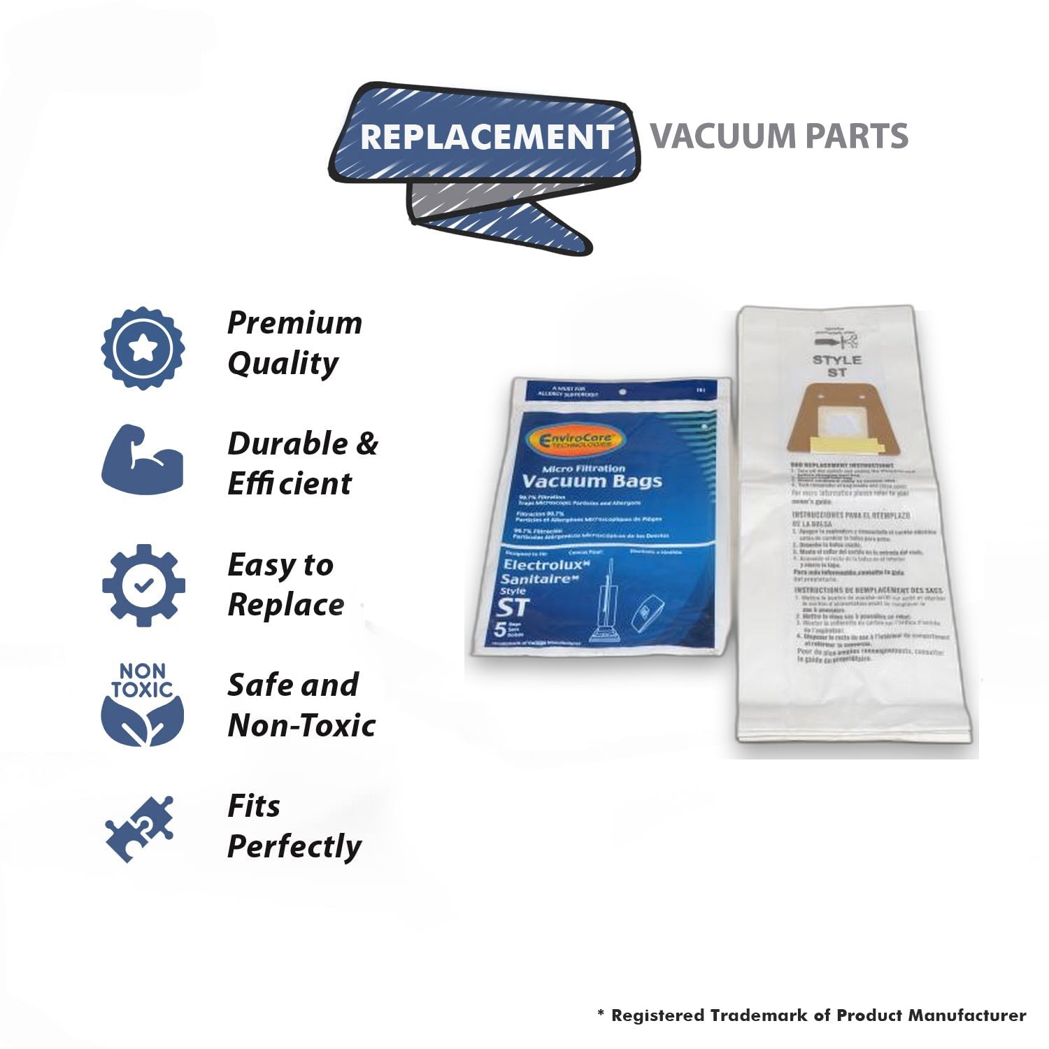 Topvacuumparts Replacement Part For Eureka Sanitaire Style ST, Upright Vacuum Cleaner Paper Bags 5PK // 161