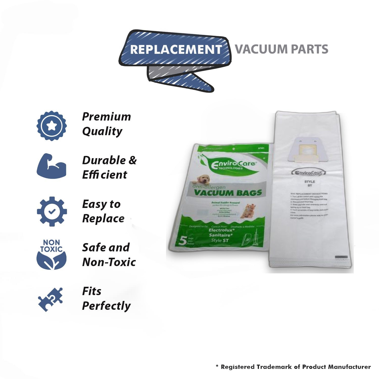Topvacuumparts Replacement Part For Eureka Electrolux Sanitaire Style ST, Allergen Vacuum Paper Bags 5PK # A161