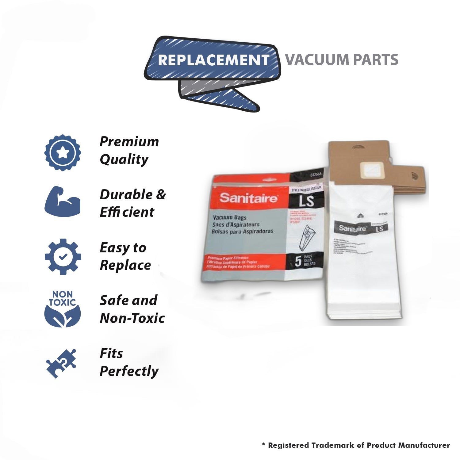 Topvacuumparts Replacement Part For Eureka Commercial Upright Vacuum Cleaner Replacement Bags, Style LS, Pack of 5# compare to part 63256A-10