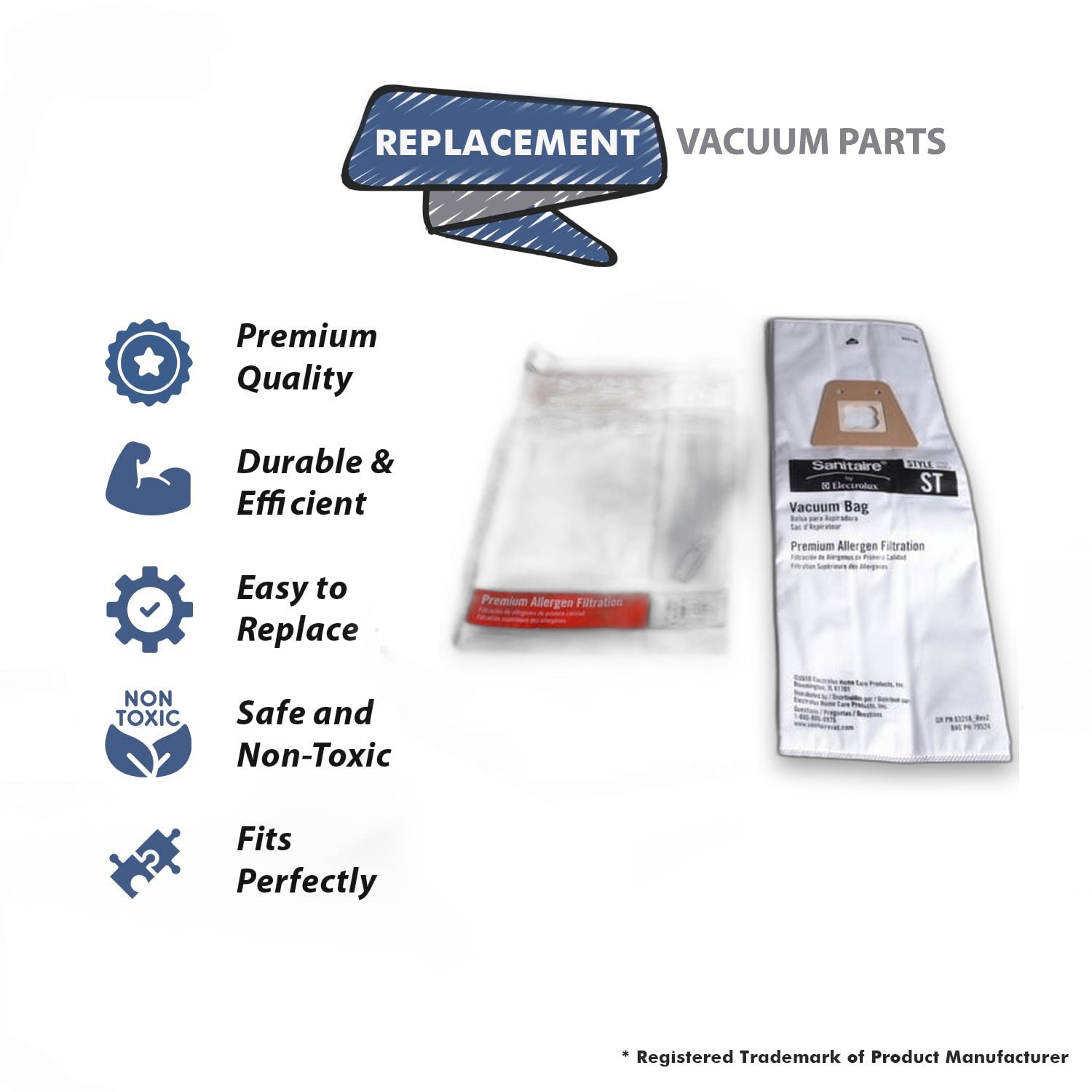 Topvacuumparts Replacement Part For Eureka Electrolux Sanitaire Paper Bag, Style St Upright A & H Patch (Pack of 5) # compare to part 63213B-10