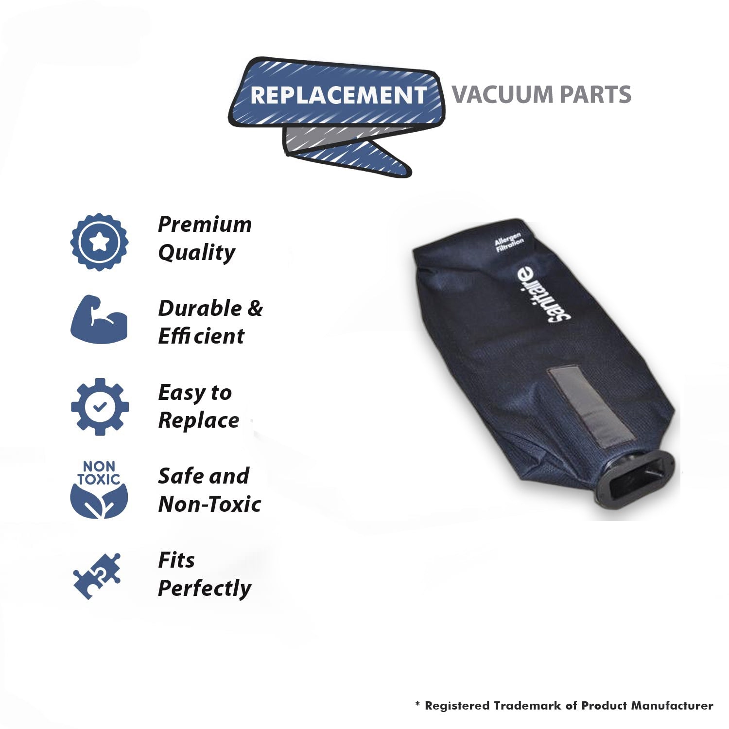Topvacuumparts Blue Triple Filter Cloth Bag Assembly Replacement Part For Sanitaire, Domestic Blue Uprights Vacuums # compare to part 53977-29