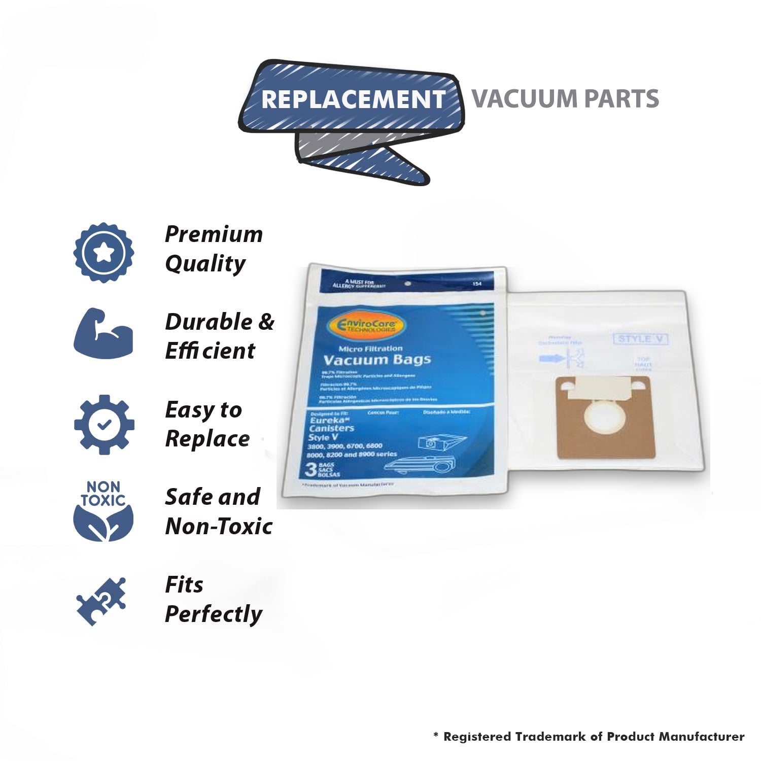 Topvacuumparts Replacement Part For Eureka Type V Vacuum Bags for Canister 52358, 576898, 52358A, 6865 Models 6PK # compare to part 52358B-6, 57698A6