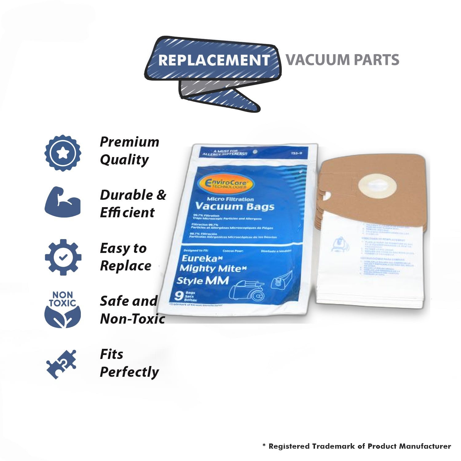 Topvacuumparts 36 Pack Style MM Vacuum Bags Compatible For Eureka Style MM, Mighty Mite 3670 and 3680 Series Canister Vacuums # 60295, 60295A, 60295B