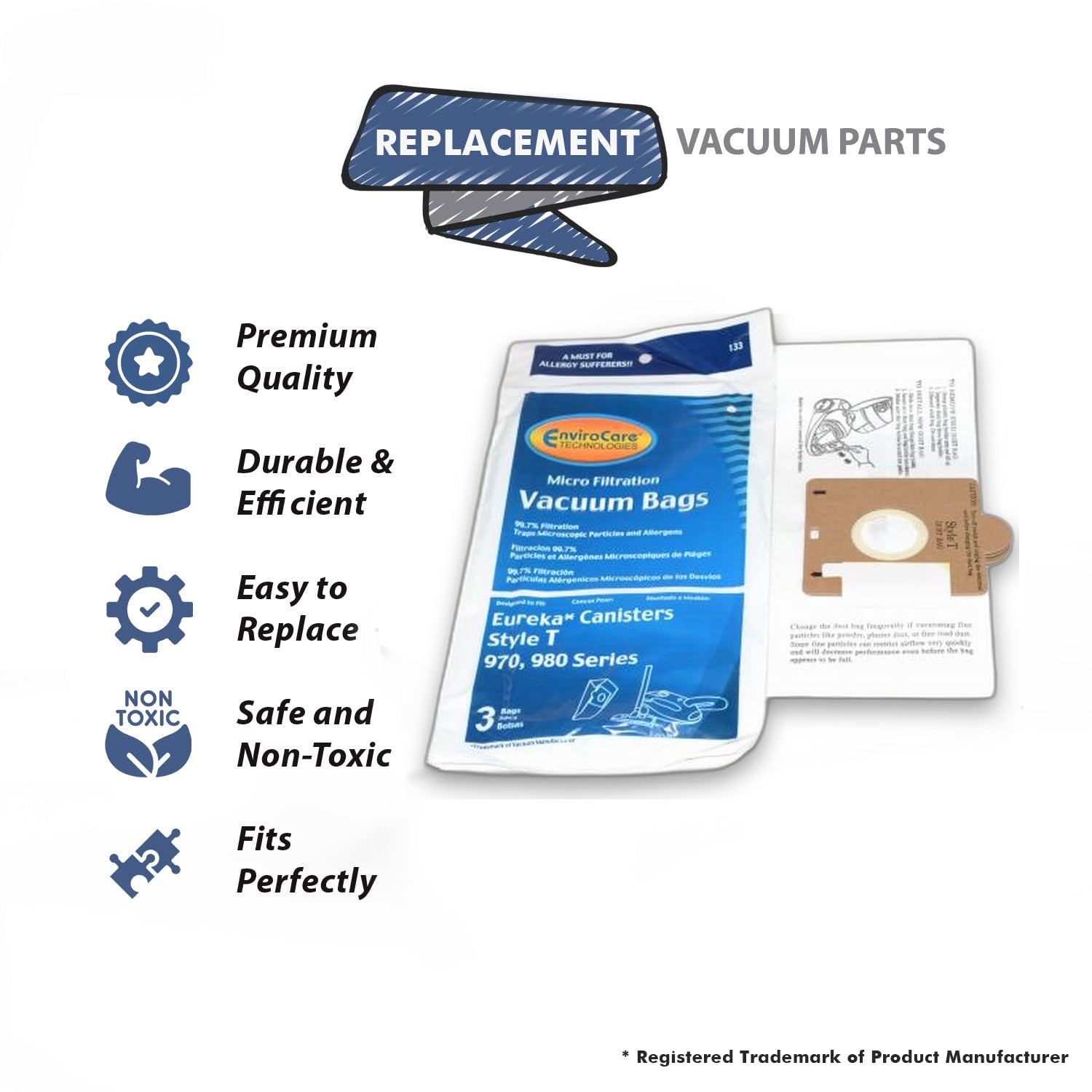 Topvacuumparts Replacement Part For Eureka,Sanitaire Canister Vacuum Cleaner 3 Micro Paper Bags # Compare to Part 61555-12