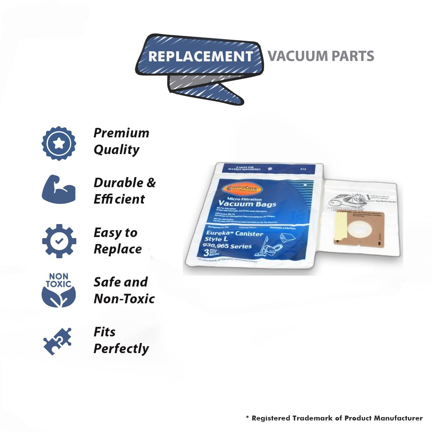 Topvacuumparts Replacement Part For Eureka Sanitaire Style L, 960 Series Canister Vacuum Cleaner Paper Bags 3PK // 313