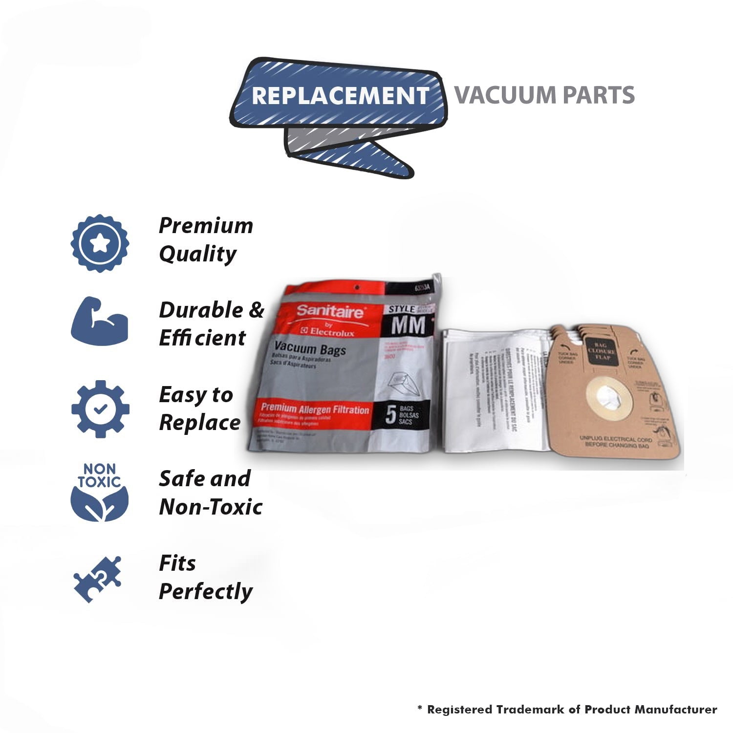 Topvacuumparts Replacement Part For Eureka Sanitaire Style MM Vacuum Cleaner Bags 5PK # compare to part 63253A-10