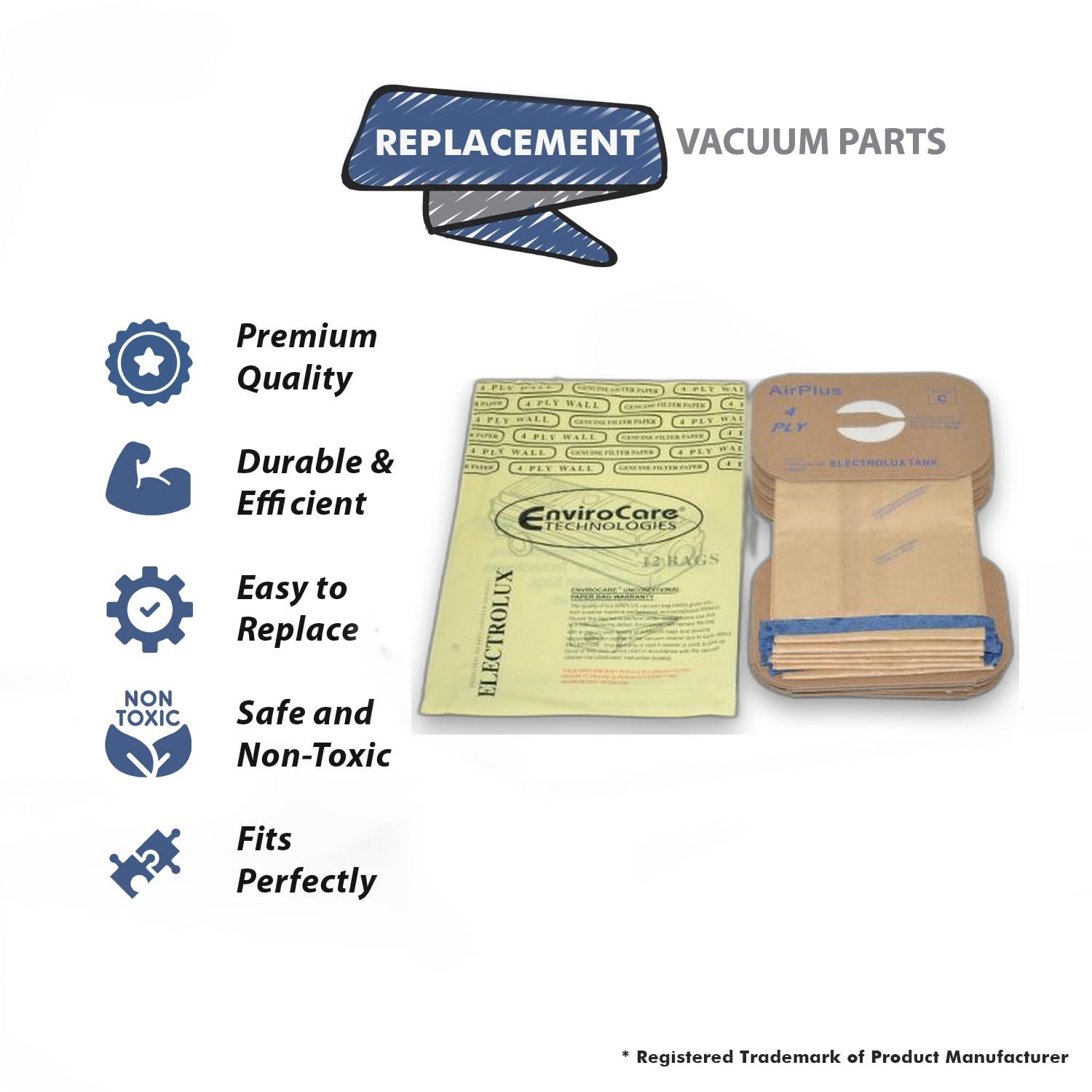 Topvacuumparts Replacement For Electrolux Design to fit for Style C, 4 Ply Tank Canister Vacuum Cleaner Paper Bags 12PK # compare to part EXR-14155