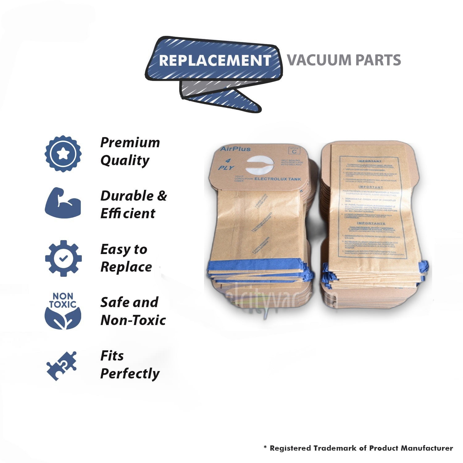 Topvacuumparts Vacuum Bags for Electrolux Canister - Style C - (Bag of 10)