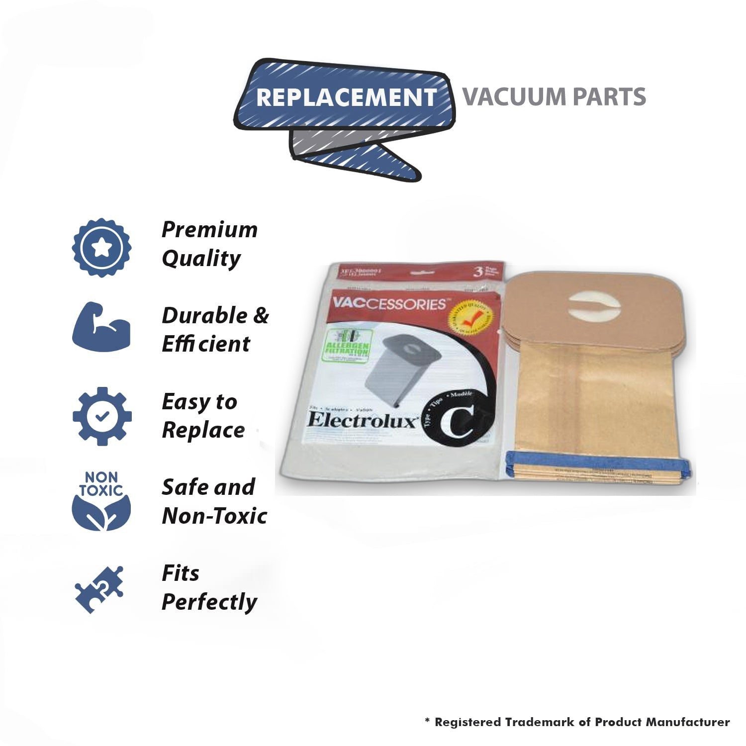 Topvacuumparts Replacement Part For Electrolux, Style C Canister Vacuum Cleaner Paper Bags (2 Pack 6 Bags) # compare to part 3EL3000001