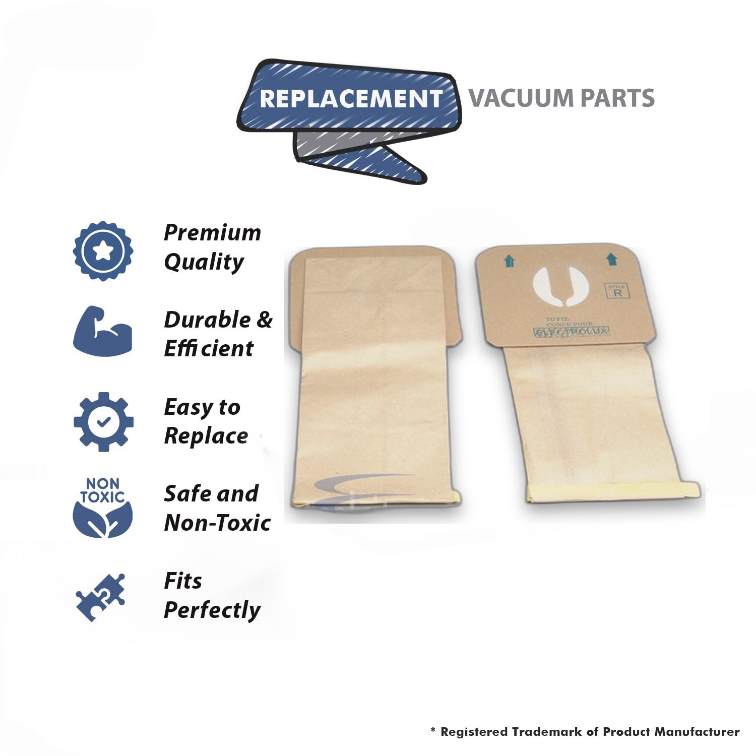 Topvacuumparts 24 Fits For Electrolux Style Type R Vacuum Bags Designed to Fit Electrolux and Aerus Canisters # compare to parts 807C