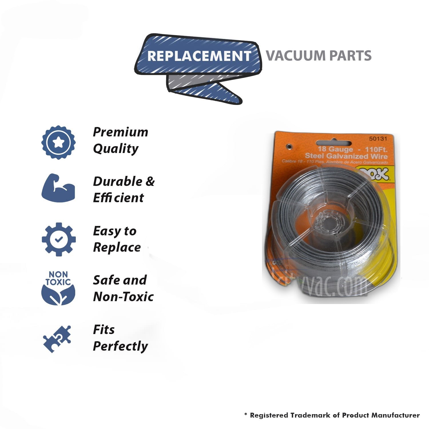 Topvacuumparts Replacement Part For Fit All 18 Gauge, 110ft Vacuum Cleaner Galvanized Steel Wire