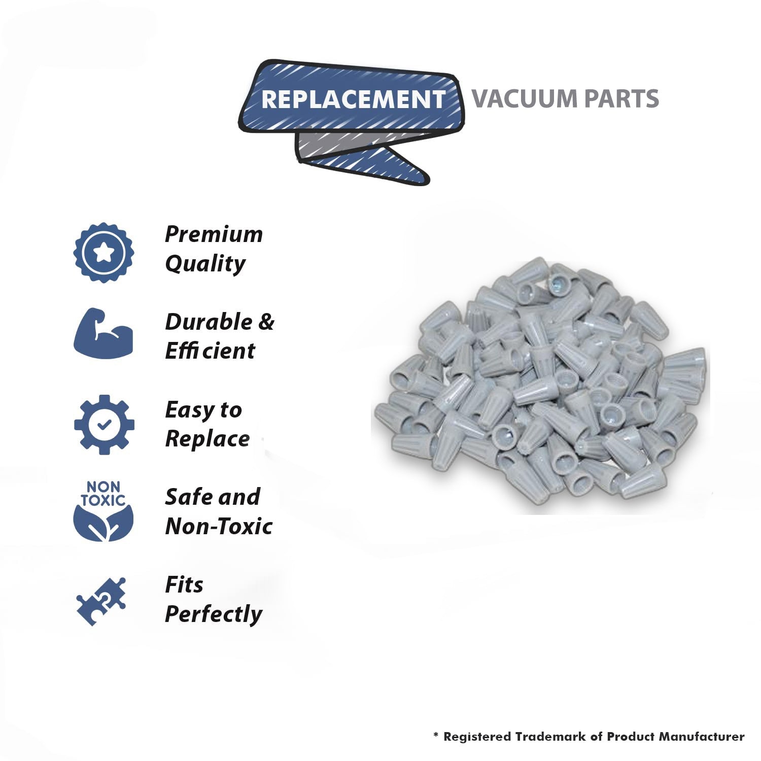 Topvacuumparts Replacement Part For Fit All, Residential Vacuum Cleaner Grey Wire Nuts (1 Pack 100 Piece) # compare to part 32-0304-01