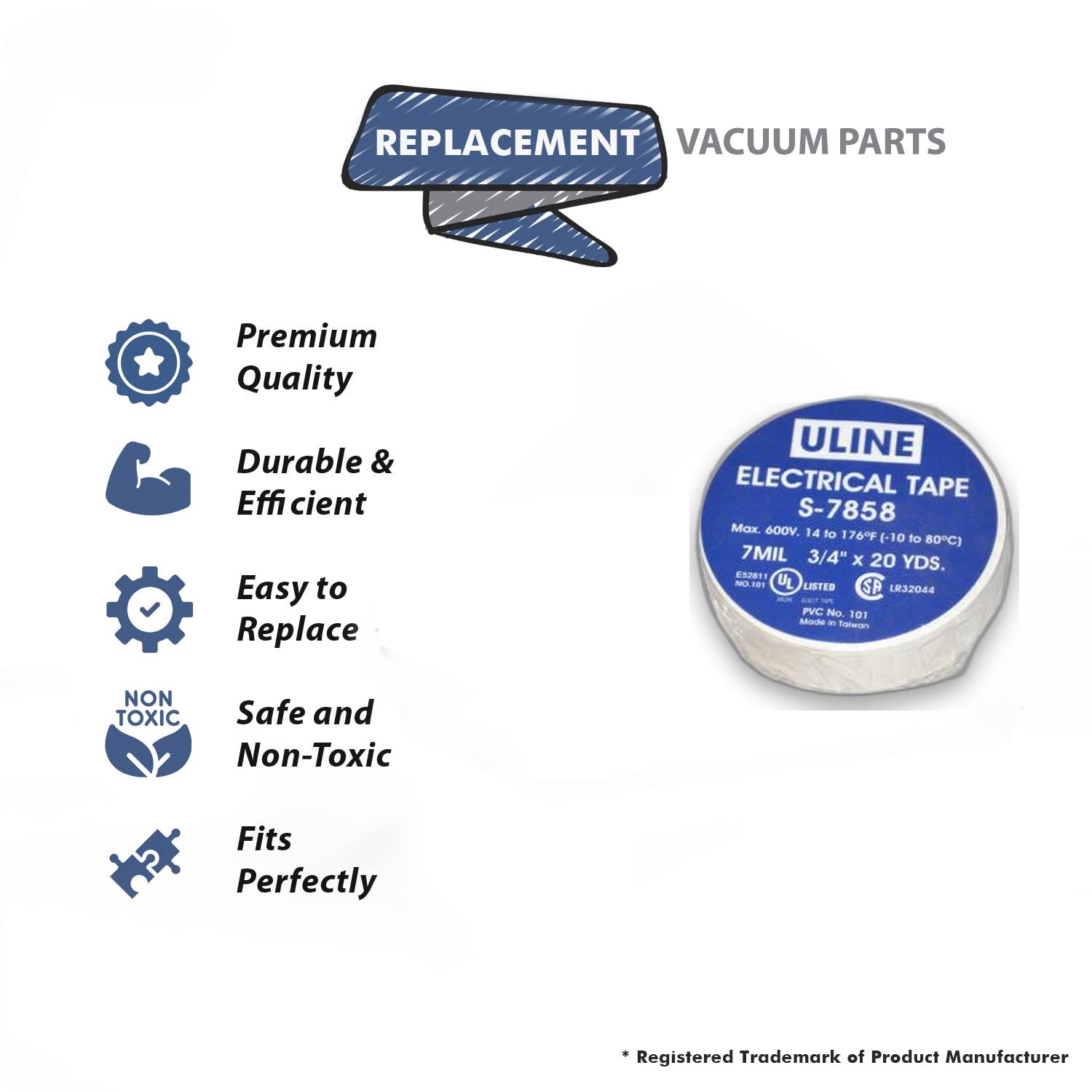 Topvacuumparts Replacement Part For Fit All Residental Vacuum Cleaner 3/4 X 60', 7 Mil White Electrical Tape # compare to part 32-0355-03