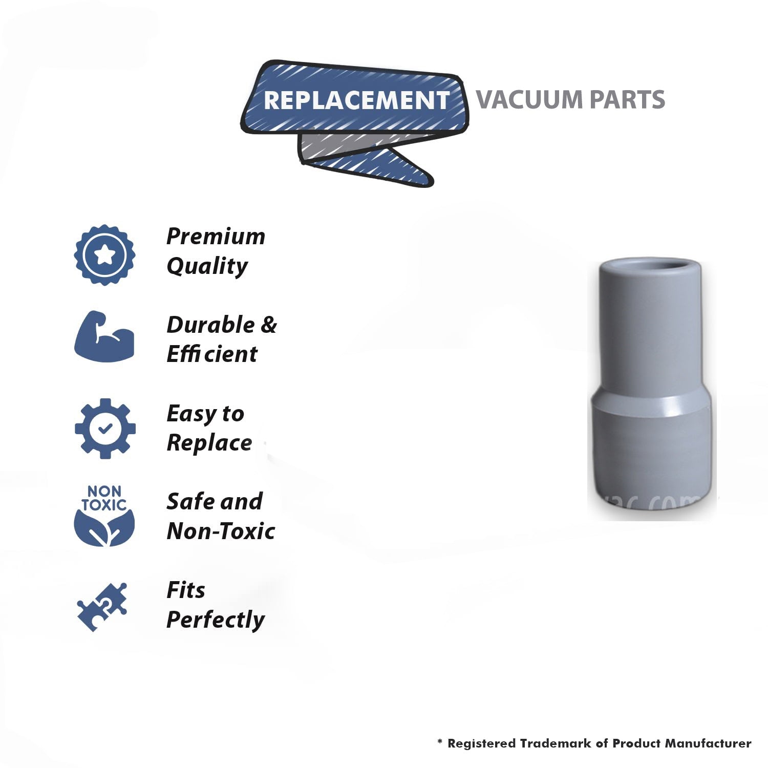 Topvacuumparts Replacement Part For Fit All Vacuum Cleaner 1 1/2 Hose to 1 1/4 Tool Gray Reducing Cuff # compare to part A-3161-125C101