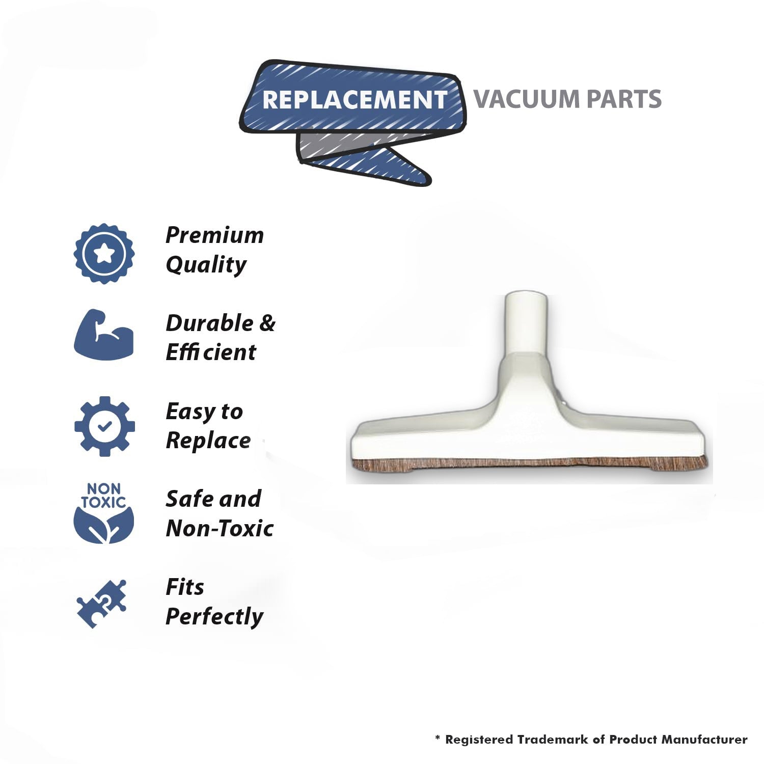 Topvacuumparts Replacement For Hardwood Universal Vacuum Cleaner Floor Brush 1 ¼ inch (1.25'') (32mm) with Horse Hair Soft Bristles 10” Wide WHITE
