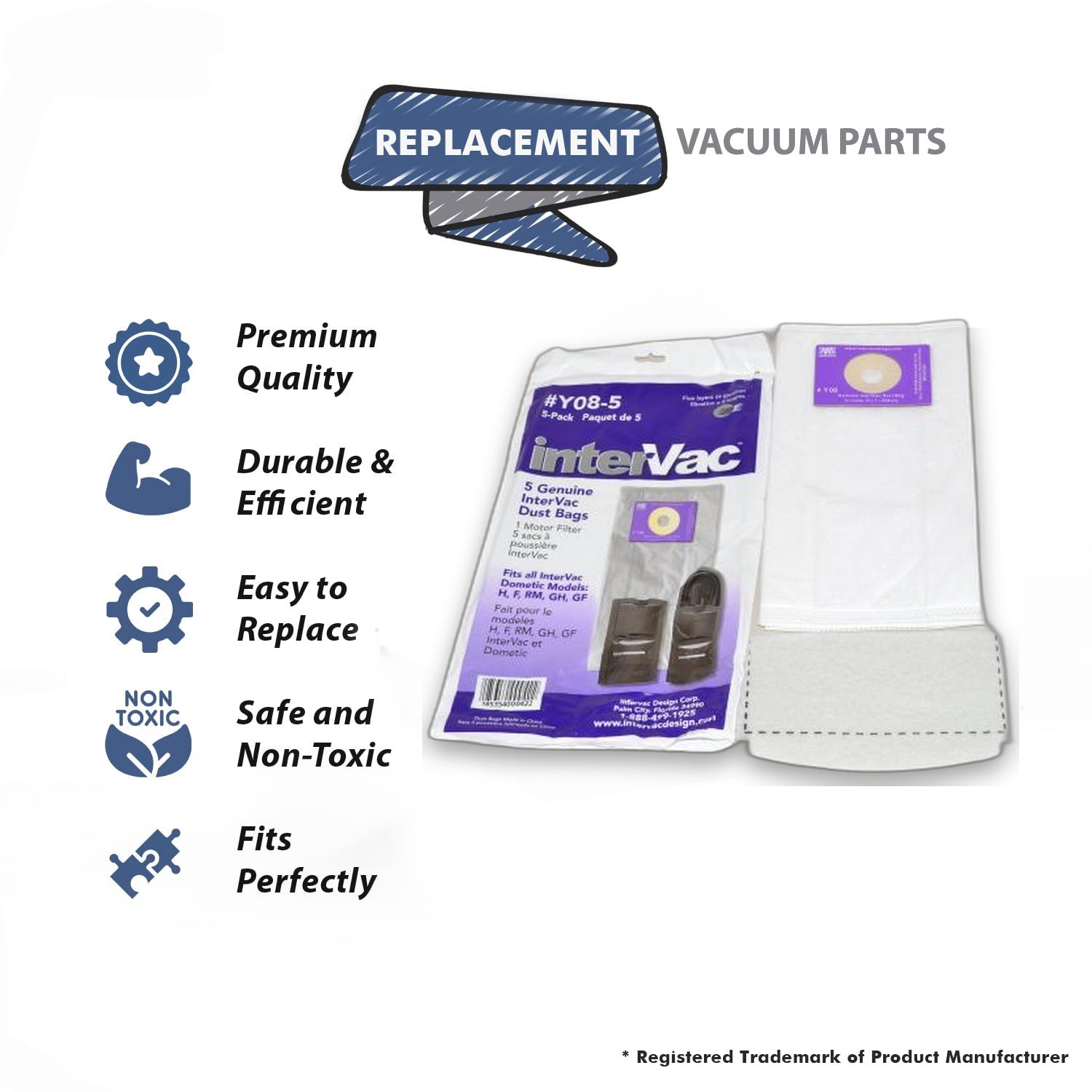 Topvacuumparts Replacement Part For Intervac Vacuum Cleaner Paper Bags 5Pk Garage Vac # compare to part Y08 5
