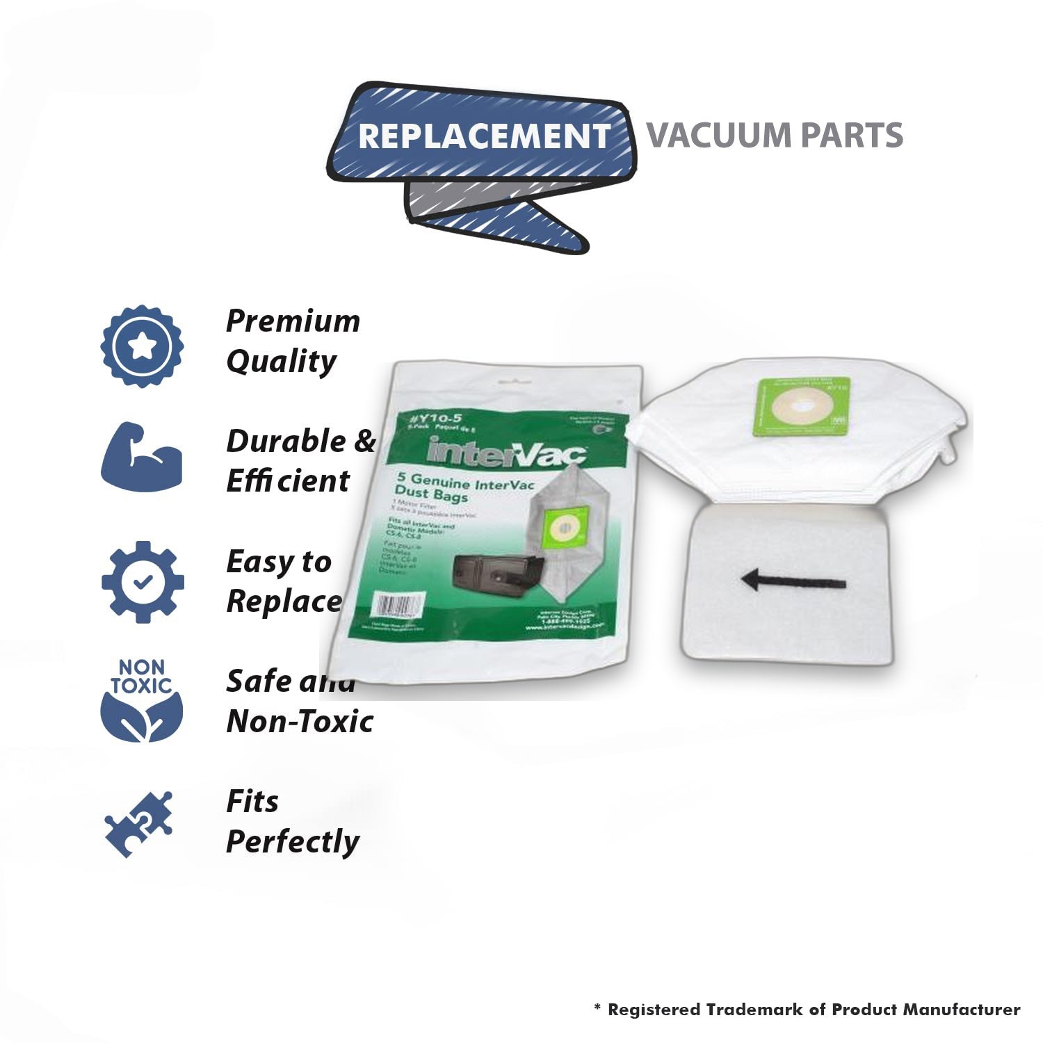 Topvacuumparts Replacement Part For InterVac Model CS6,CS8 Compact Vacuum Dust Bags (1 Pack 5 Bags) # compare to part 009014, 32-2417-05