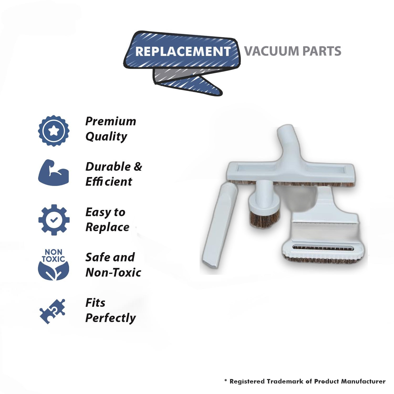 Topvacuumparts 5 Piece Residential Vacuum Cleaner Attachment (Floor Brush, Crevice Tool, Dust Brush, Furniture Upholstery Tool with Slide on Brush)