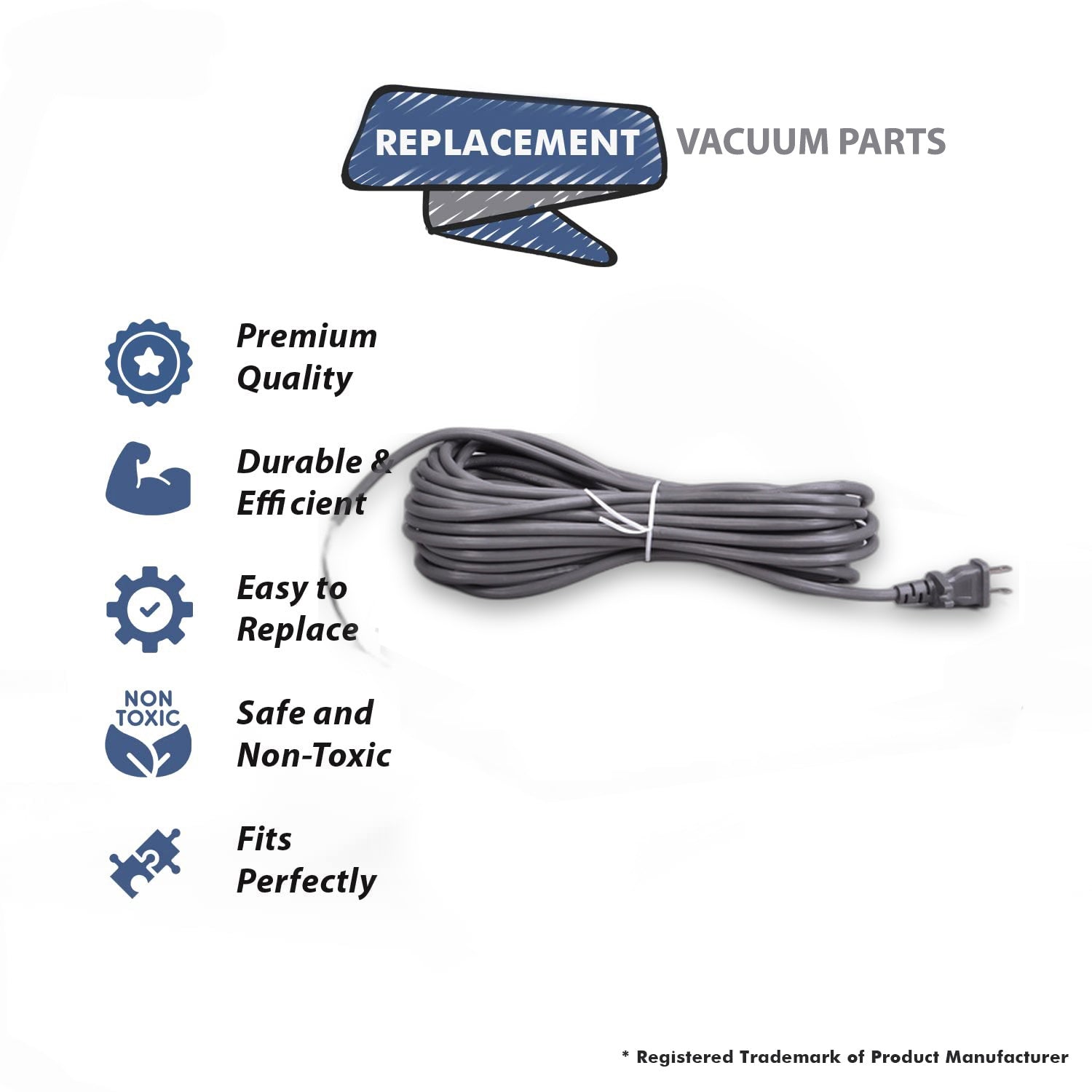 Topvacuumparts Replacement Part For Fit All Vacuum Cleaner 40' Gray 17/2 SVT 12 Amp Power Cord W/ Polarized Plug // 32-5432-25