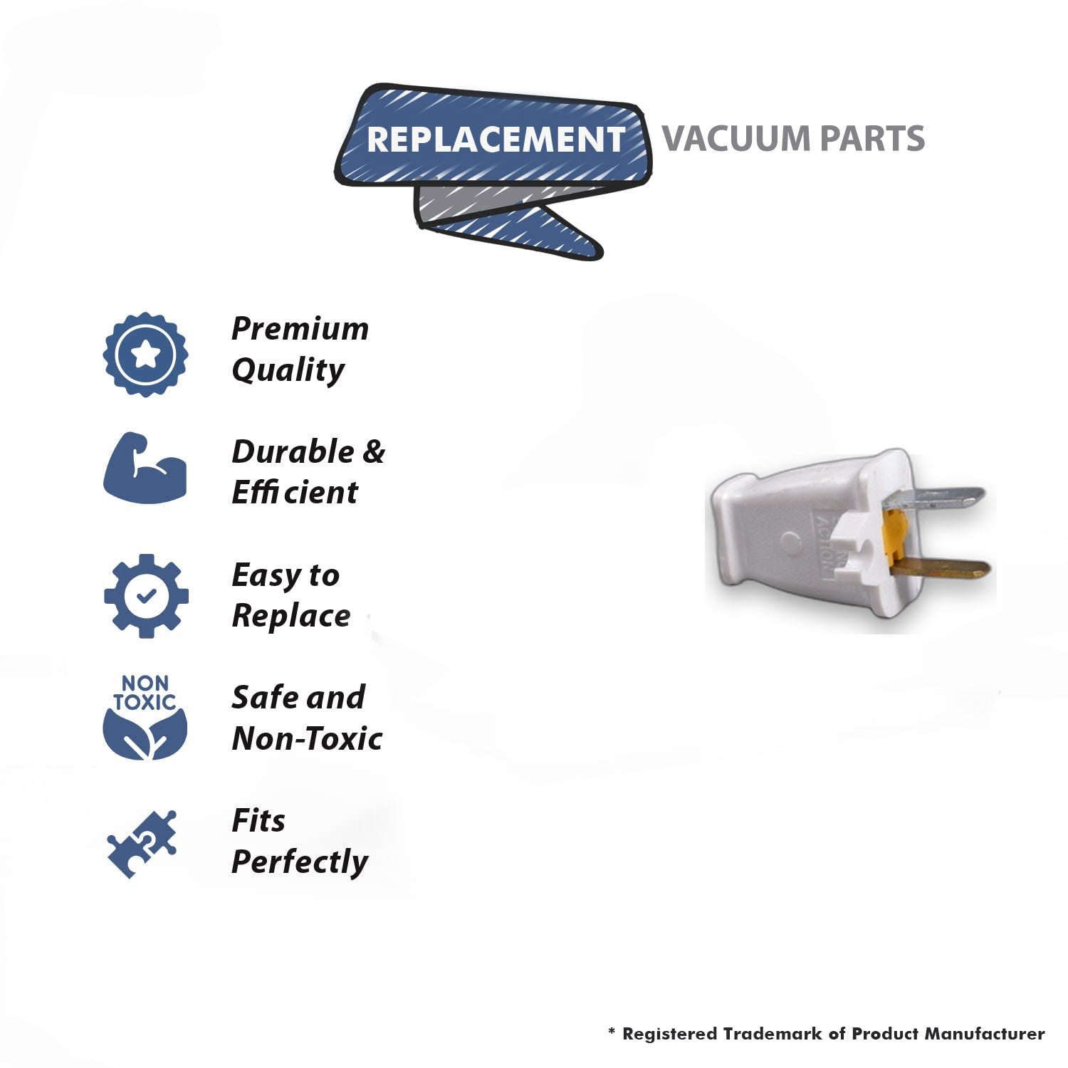 Topvacuumparts Replacement Part For Fit All Vacuum Cleaner Male Plug With Grip White # compare to part 32-5612-96