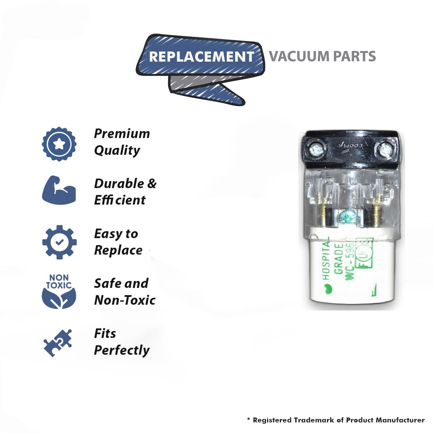Topvacuumparts Replacement Part For Fit All Vaccum Cleaner Hospital Grade Female Plug 3/Wire # compare to part 32-5631-99