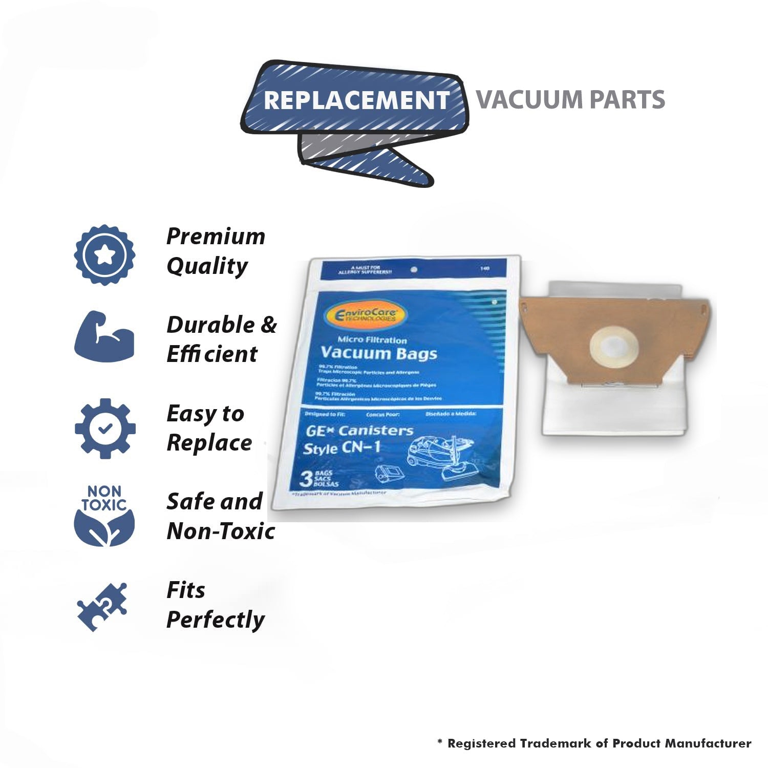 Topvacuumparts GE/ WalMart Style CN-1 Canister Vacuum Cleaner Microlined Paper Bags 3PK // 140