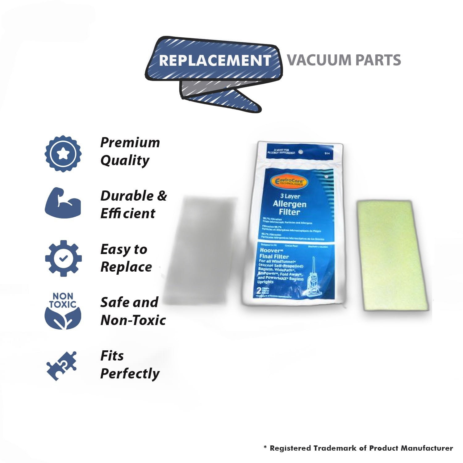 Topvacuumparts Windtunnel Non Self Propelled 3 Layer Final Filter Replacement Part for Hoover Vacuums (4 Filter) # compare to part 40110004
