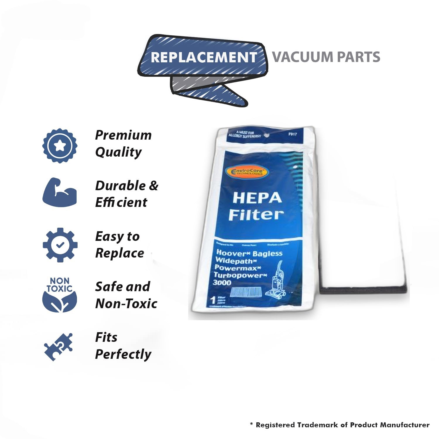Topvacuumparts Filter Replacement Part for Hoover Vacuum Cleaners Powermax, Widepath, Turbopower, 3000 Models # compare to part 40110008