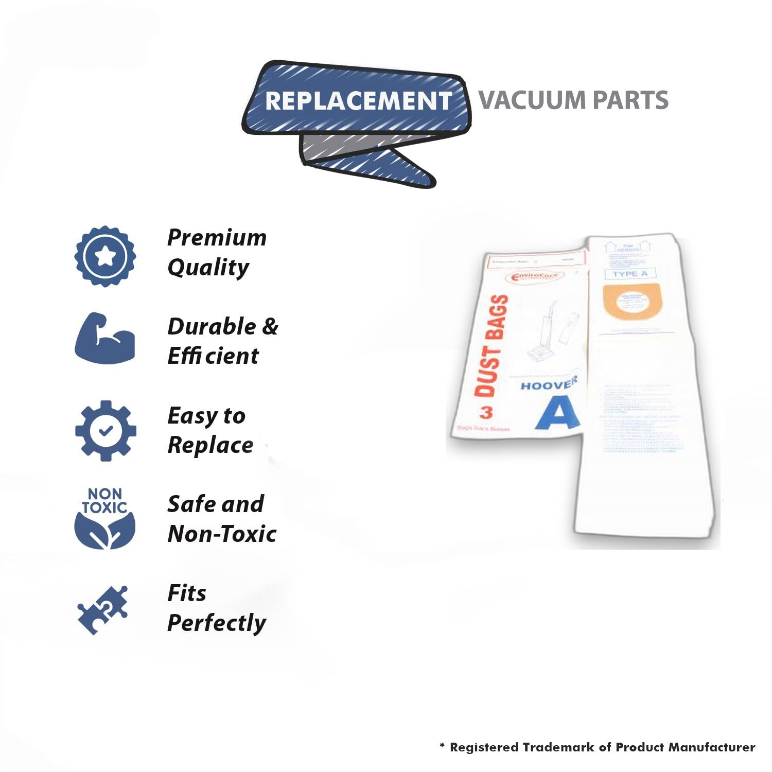 Topvacuumparts 809SW Replacement Part For Hoover Type A Upright Vacuums 9 Paper Bags # compare to part 809SW