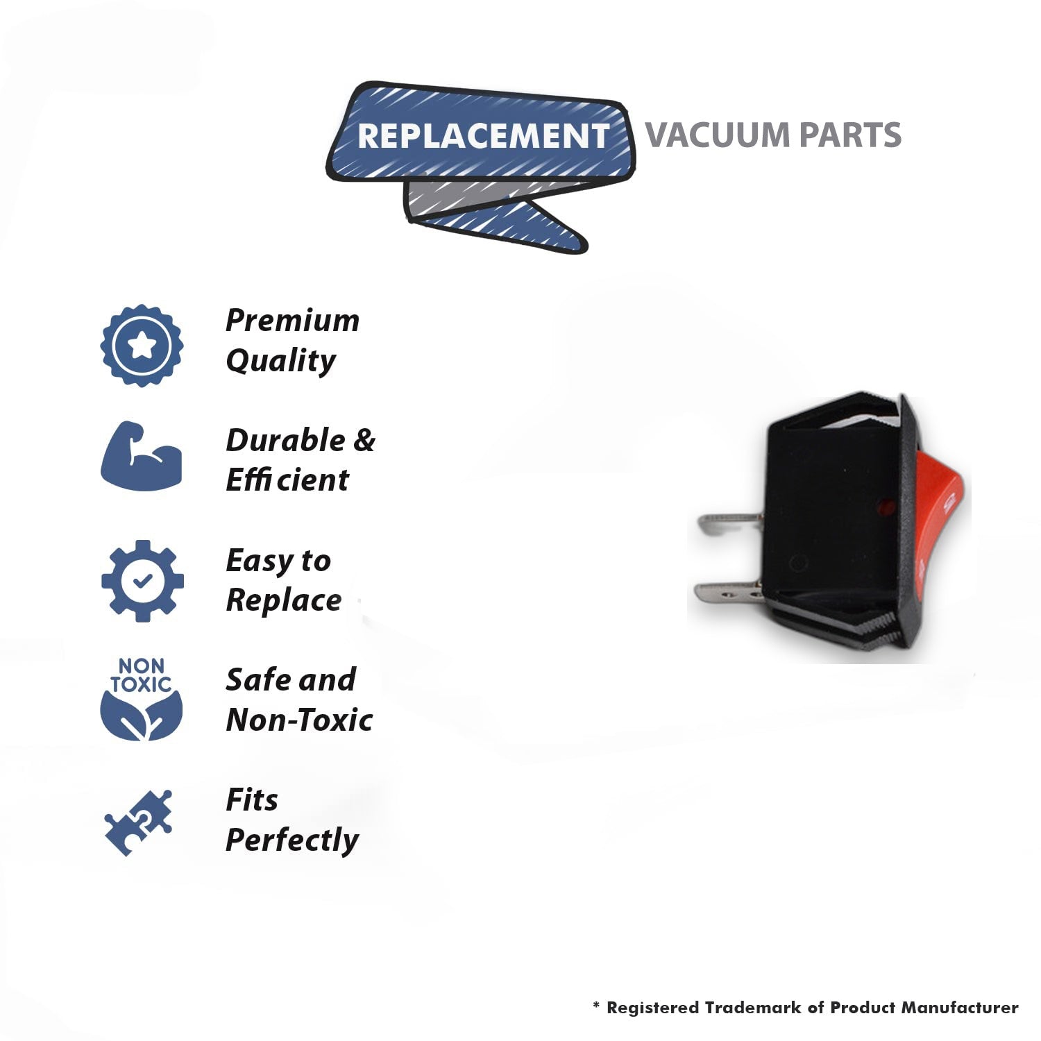 Topvacuumparts Replacement Part For Rocker Switch for Hoover 1 Speed Upright WindTunnel/Celebrity/Spirit VAC # compare to part 38-9300-05