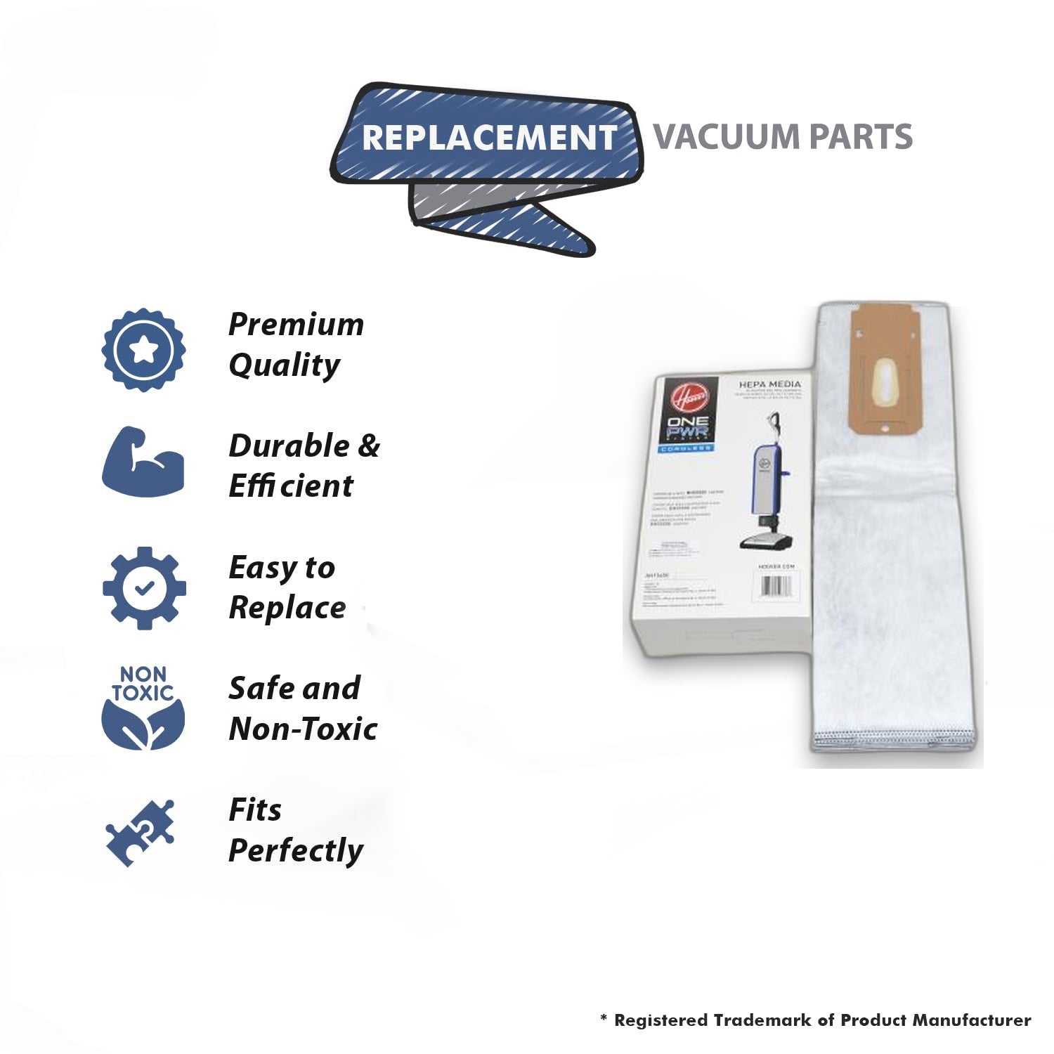 Topvacuumparts Replacement Part For Hoover, BH55500, Vacuum Cleaner Fits Power One Cordless Upright Hepa 6 Paper Bags. # compare to part AH15600