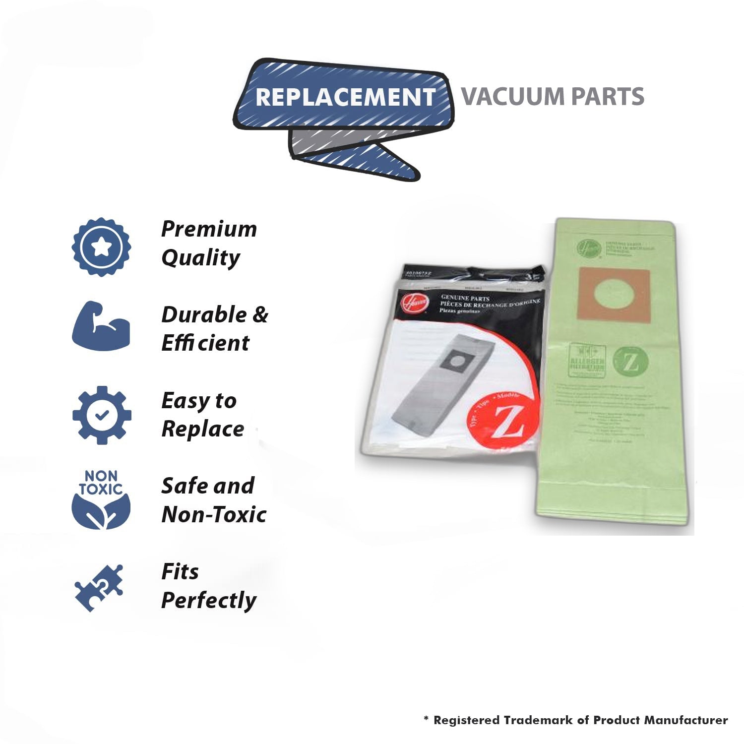 Topvacuumparts Replacement Part For Hoover Type Z Vacuum Bags for Upright U6311-930, U6317-930, U6319-930, U6331-930 Models 9PK # 4010075Z
